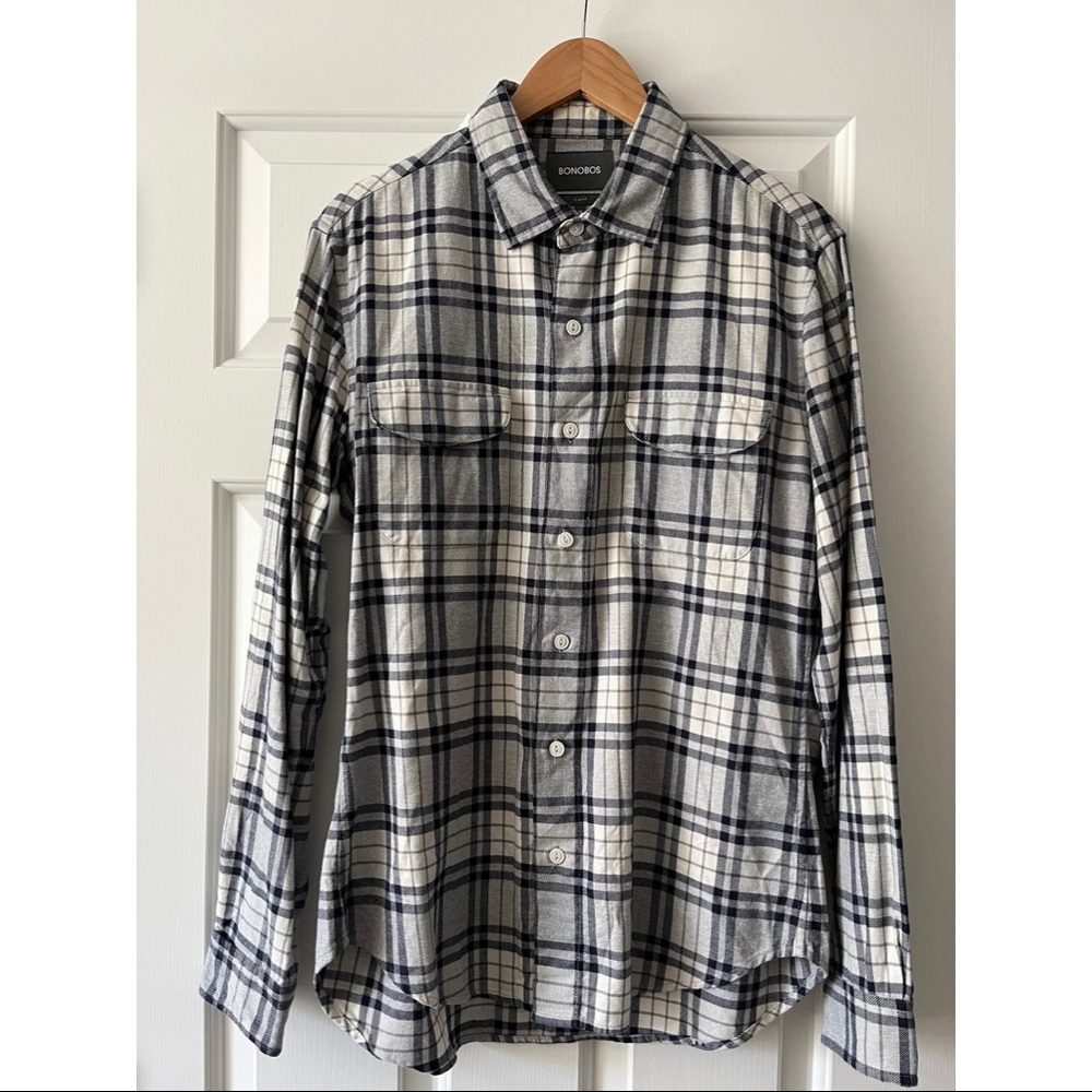 Bonobos Flannel Shirt Medium, Blue Jasper Plaid, Slim fit